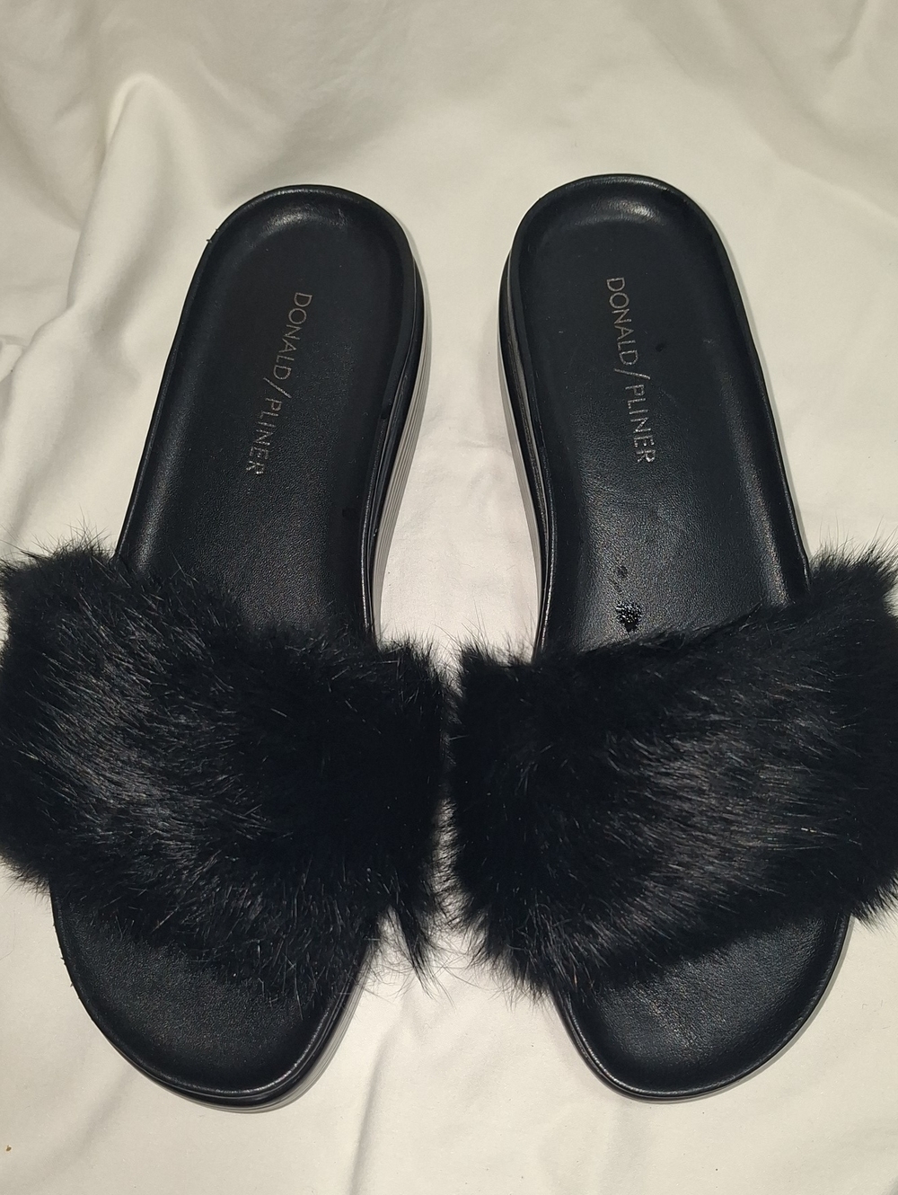 Donald J. Pliner Black Faux Fur Slide Sandals
